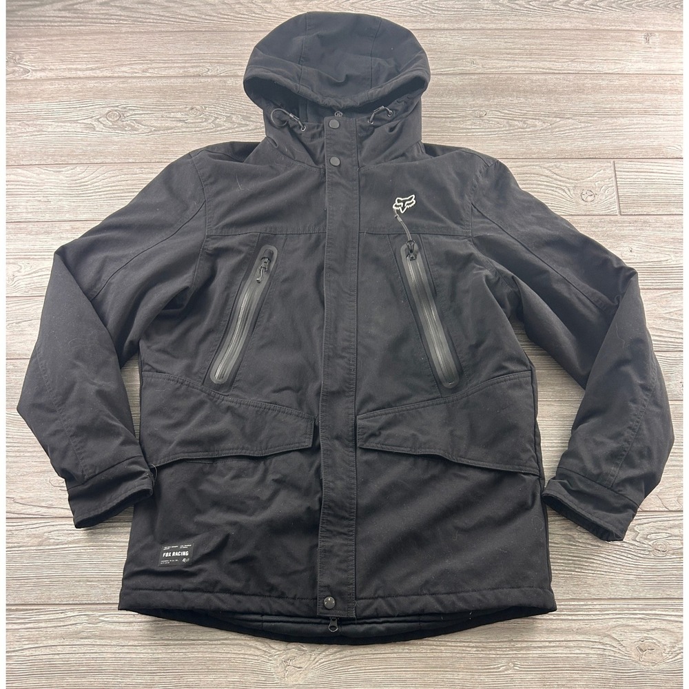 Fox Racing Mens Black Hooded Quilted Parka Jacket Large MX Motocross Outerwear